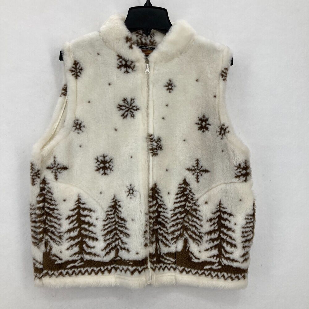 Vintage Cobblestone Canyon Fleece Vest Women's Large Winter Snowflakes Full Zip‎